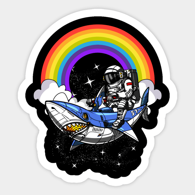 Space Astronaut Riding Shark Sticker by underheaven